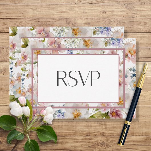 Rustic Pastel April Waterverf Floral Wedding RSVP Kaartje