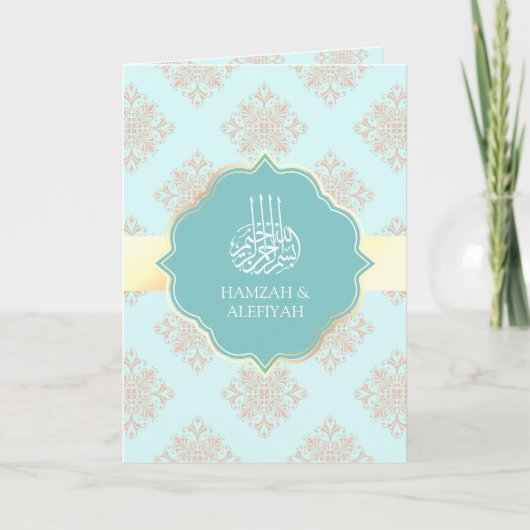 Rustic pastel Aqua Blue Damask Muslim Weduwen (Voorkant)