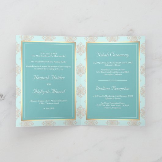 Rustic pastel Aqua Blue Damask Muslim Weduwen (Binnen)