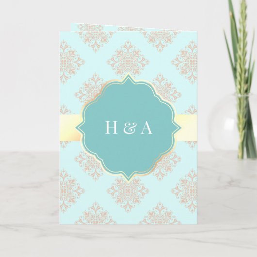 Rustic pastel Aqua Blue Damask Muslim Weduwen (Achterkant)