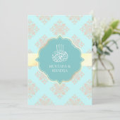 Rustic pastel Aqua Blue Damask Muslim Weduwen Kaart (Staand voorkant)