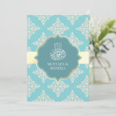 Rustic Pastel Blauwgroen Cream Damask Muslim Weduw Kaart (Staand voorkant)