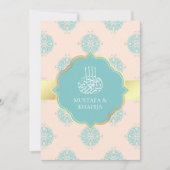 Rustic Pastel Blauwgroen Damask Muslim Wedding Kaart (Voorkant)