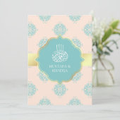 Rustic Pastel Blauwgroen Damask Muslim Wedding Kaart (Staand voorkant)