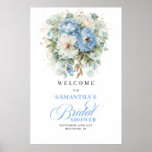 Rustic Pastel Blue Floral Bridal Shower Welcome Poster (Voorkant)