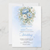 Rustic Pastel Blue White Peony Eucalyptus Gold Wed Kaart (Voorkant)