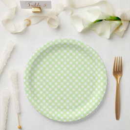 Rustic, Pastel Green Gingham Pattern Papieren Bordje