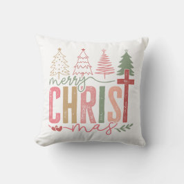 Rustic Pastel Merry Christ mas Tree Kussen
