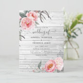 Rustic Pastel Pink en Grey Boho Floral Wedding Kaart (Staand voorkant)