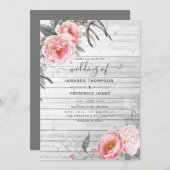 Rustic Pastel Pink en Grey Boho Floral Wedding Kaart (Voorkant / Achterkant)