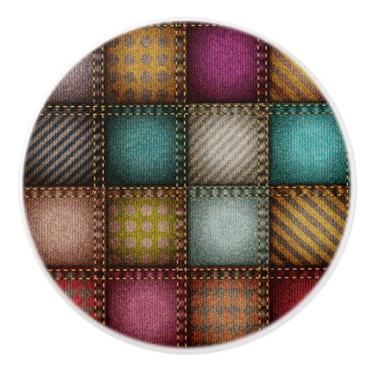 Rustic Patchwork-Afbeelding Keramische Knop (Voorkant)