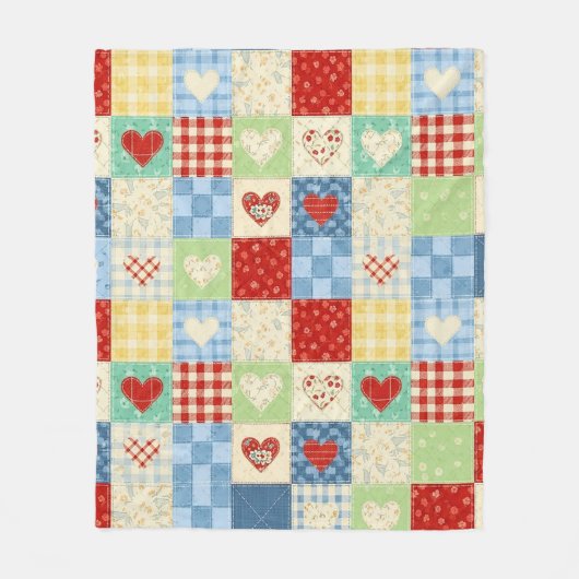 Rustic Patchwork Harten Picknick Patroon (1) Fleece Deken (Voorkant)