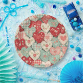 Rustic Patchwork Harten Picknick Patroon (1) Papieren Bordje (Feest)