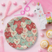 Rustic Patchwork Harten Picknick Patroon (1) Papieren Bordje (Feest)