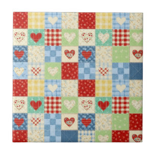 Rustic Patchwork Harten Picknick Patroon (1) Tegeltje