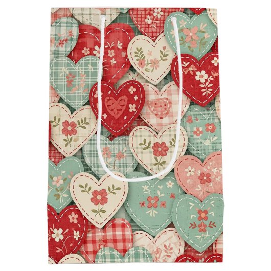 Rustic Patchwork Harten Picknick Patroon (2) Medium Cadeauzakje (Achterkant)