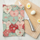 Rustic Patchwork Harten Picknick Patroon (2) Theedoek (Quarter Fold)