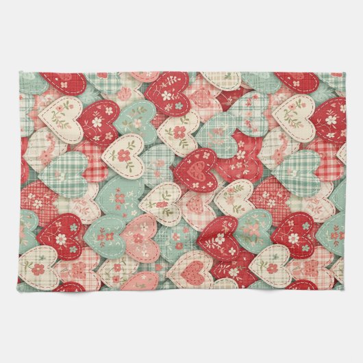 Rustic Patchwork Harten Picknick Patroon (2) Theedoek (Horizontaal)