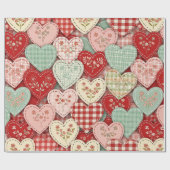 Rustic Patchwork Harten Picknick Patroon (3) Cadeaupapier (Vlak)