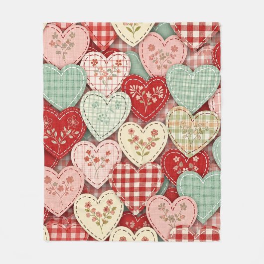 Rustic Patchwork Harten Picknick Patroon (3) Fleece Deken (Voorkant)