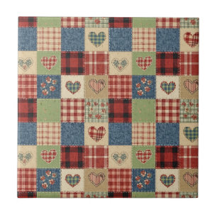 Rustic Patchwork Harten Picknick Patroon (5) Tegeltje