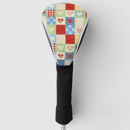 Rustic Patchwork Harten Picknick Patroon Golfheadcover (Voorkant)