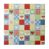 Rustic Patchwork Harten Picknick Patroon Tegeltje (Voorkant)