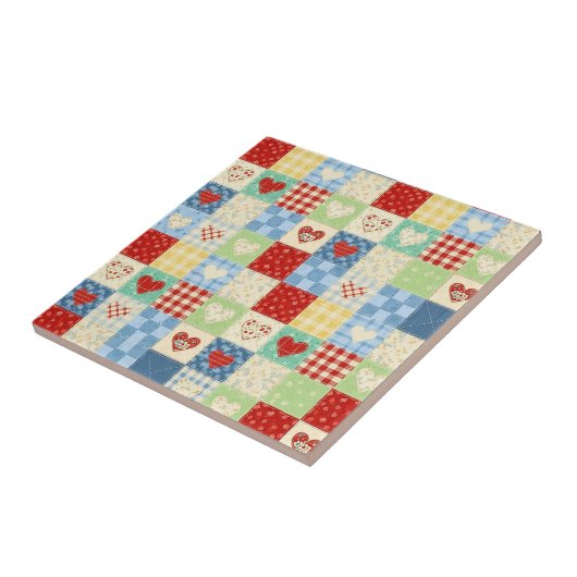 Rustic Patchwork Harten Picknick Patroon Tegeltje (Zijkant)