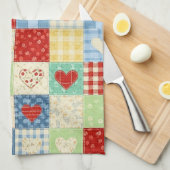 Rustic Patchwork Harten Picknick Patroon Theedoek (Quarter Fold)