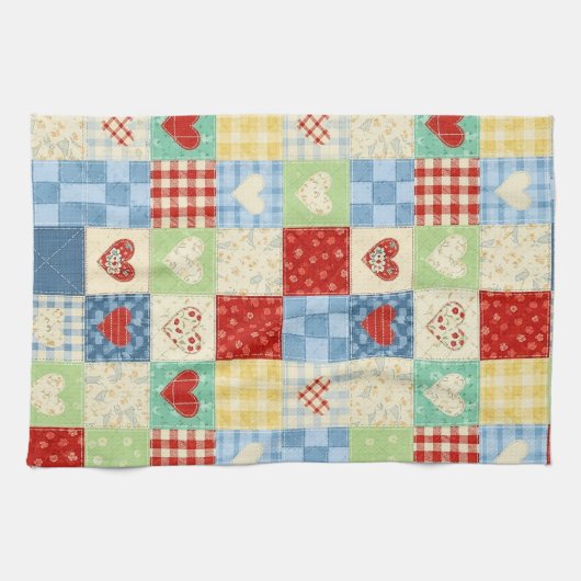 Rustic Patchwork Harten Picknick Patroon Theedoek (Horizontaal)