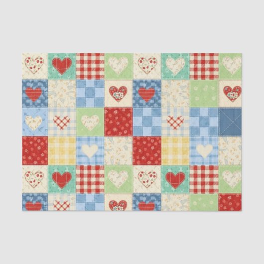 Rustic Patchwork Harten Picknick Patroon Tissuepapier (Voorkant)