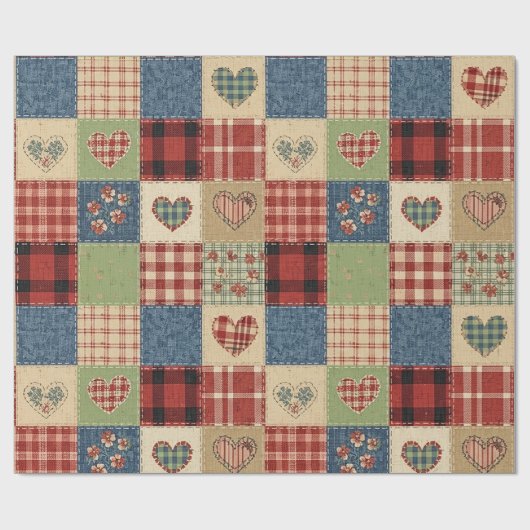 Rustic Patchwork Hearts Picnic Pattern (5) Cadeaupapier (Vlak)