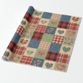 Rustic Patchwork Hearts Picnic Pattern (5) Cadeaupapier (Uitgerold)