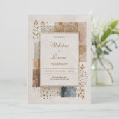 Rustic Patchwork Jute Goud Folie Volkwedding Kaart (Staand voorkant)