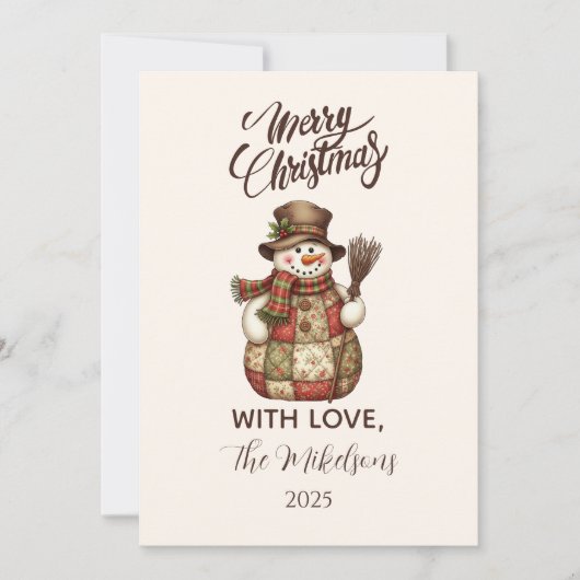 Rustic Patchwork Snowman Christmas Feestdagenkaart (Voorkant)