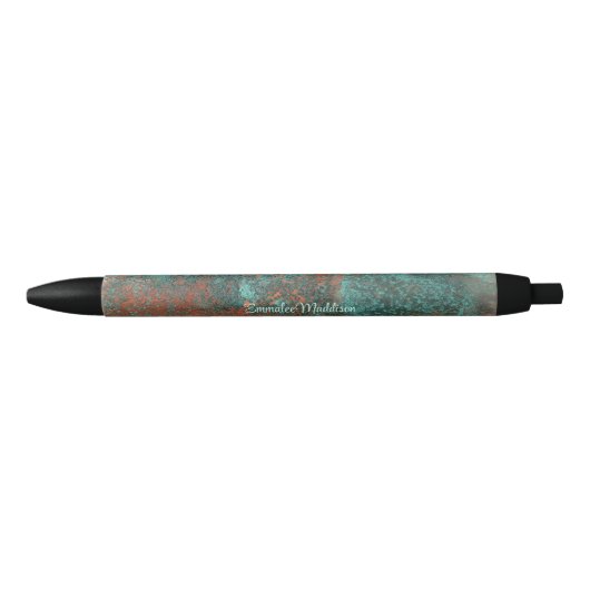 Rustic Patina Copper Monogrammed Zwarte Inkt Pen (Voorkant)