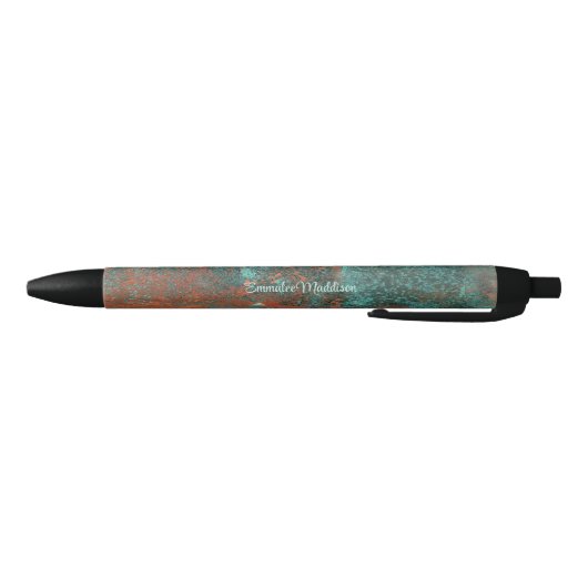 Rustic Patina Copper Monogrammed Zwarte Inkt Pen (Bodem)