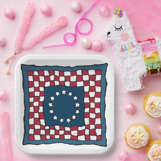 Rustic Patriotic Americana Quilt Pattern Verenigde Papieren Bordje (Feest)