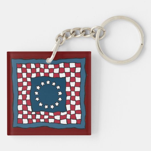 Rustic Patriotic Americana Quilt Pattern Verenigde Sleutelhanger (Achterkant)