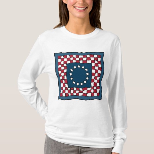 Rustic Patriotic Americana Quilt Pattern Verenigde T-shirt (Voorkant)