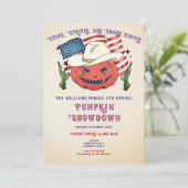 Rustic Patriotic Pumpkin Showdown tijdens Hallowee Kaart (Staand voorkant)