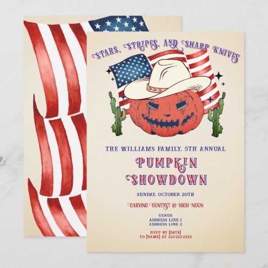 Rustic Patriotic Pumpkin Showdown tijdens Hallowee Kaart (Voorkant / Achterkant)