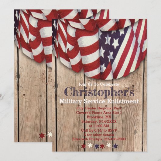 Rustic Patriotic Red White Blue Service Enlistment Kaart (Voorkant / Achterkant)