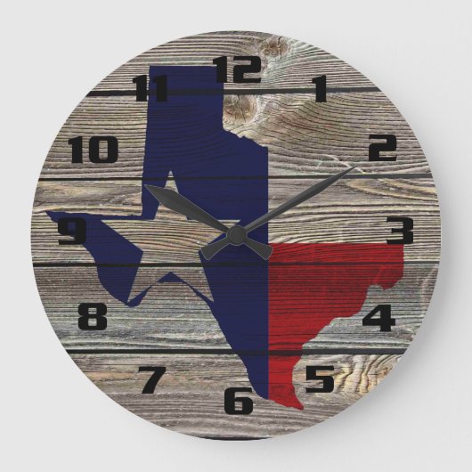 Rustic Patriotic Texas Map en Flag Grote Klok (Voorkant)