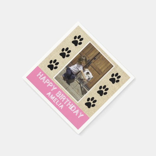 Rustic Paw Prints Kinder naam Foto Birthday Party Servet (Hoek)