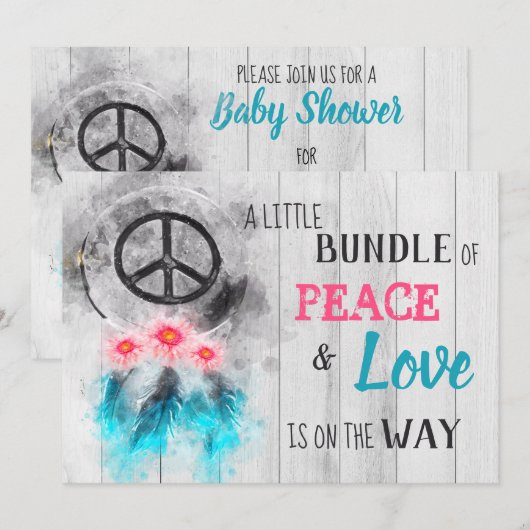 ** Rustic Peace Love Hippy Neutraal Baby shower Kaart (Voorkant / Achterkant)