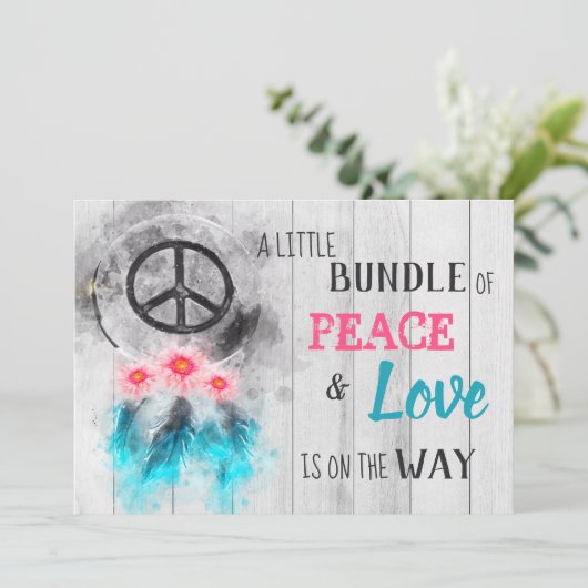 *~* Rustic Peace & Love Hippy Neutral Baby shower Kaart (Staand voorkant)