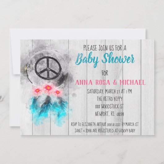 *~* Rustic Peace & Love Hippy Neutral Baby shower Kaart (Achterkant)