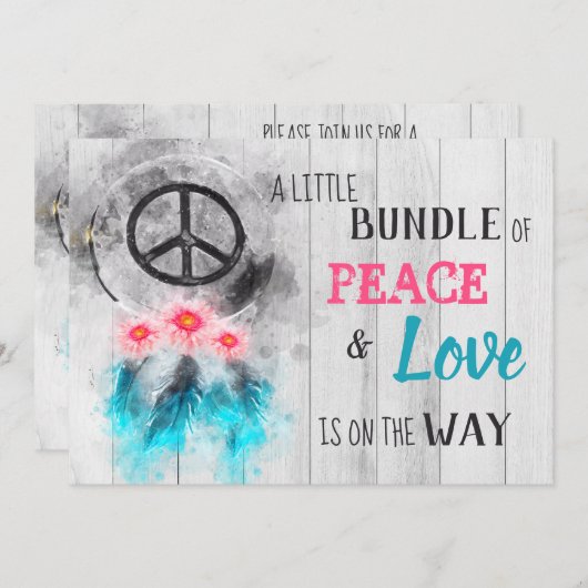 *~* Rustic Peace & Love Hippy Neutral Baby shower Kaart (Voorkant / Achterkant)