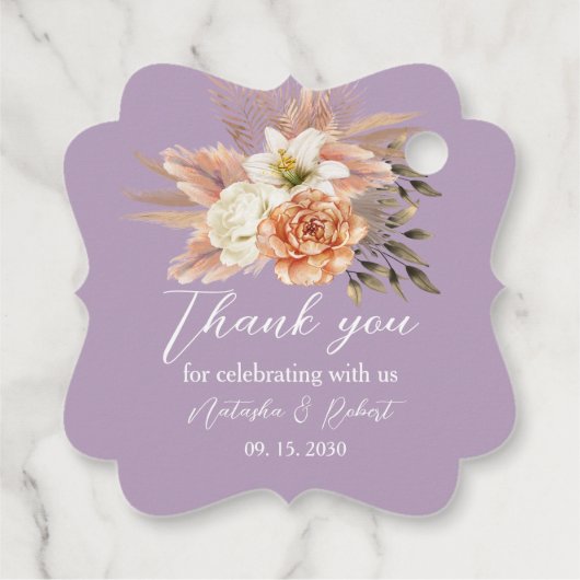 Rustic Peach Bloemen Huwelijksgunst Label (Achterkant)